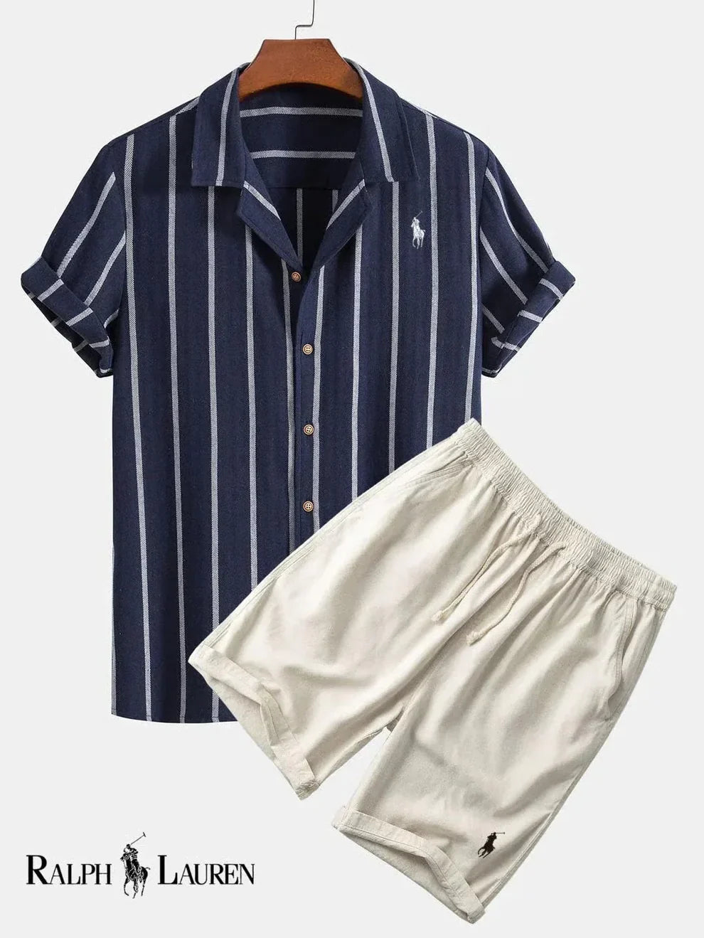 Completo da uomo con camicia e pantaloncini cubani a righe